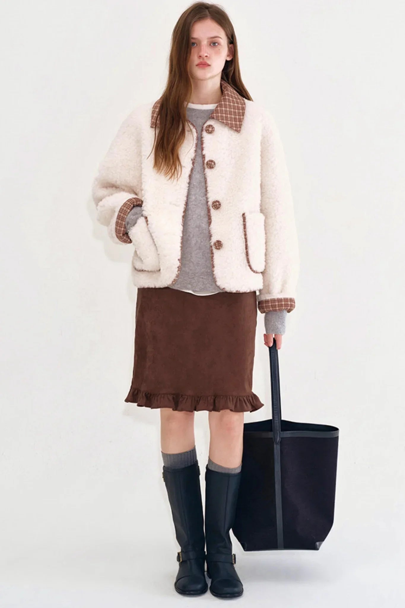 Plaid Wool Patchwork Coat
