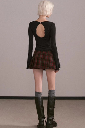 Plaid Wool Pleated Skirt