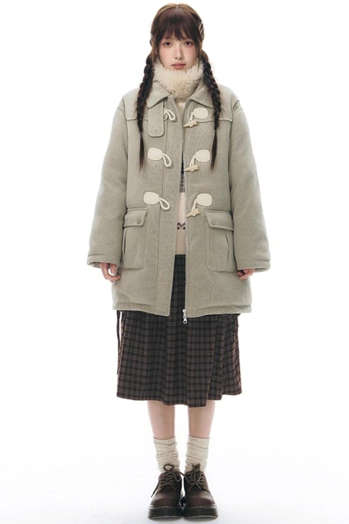 Plaid Woolen Midi Skirt
