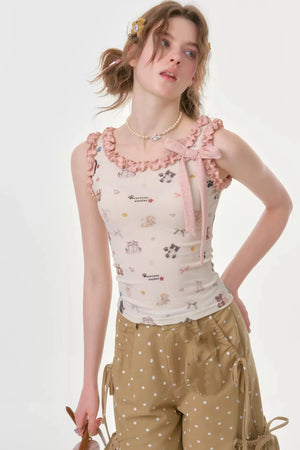 Playful Apricot Ruffled Camisole