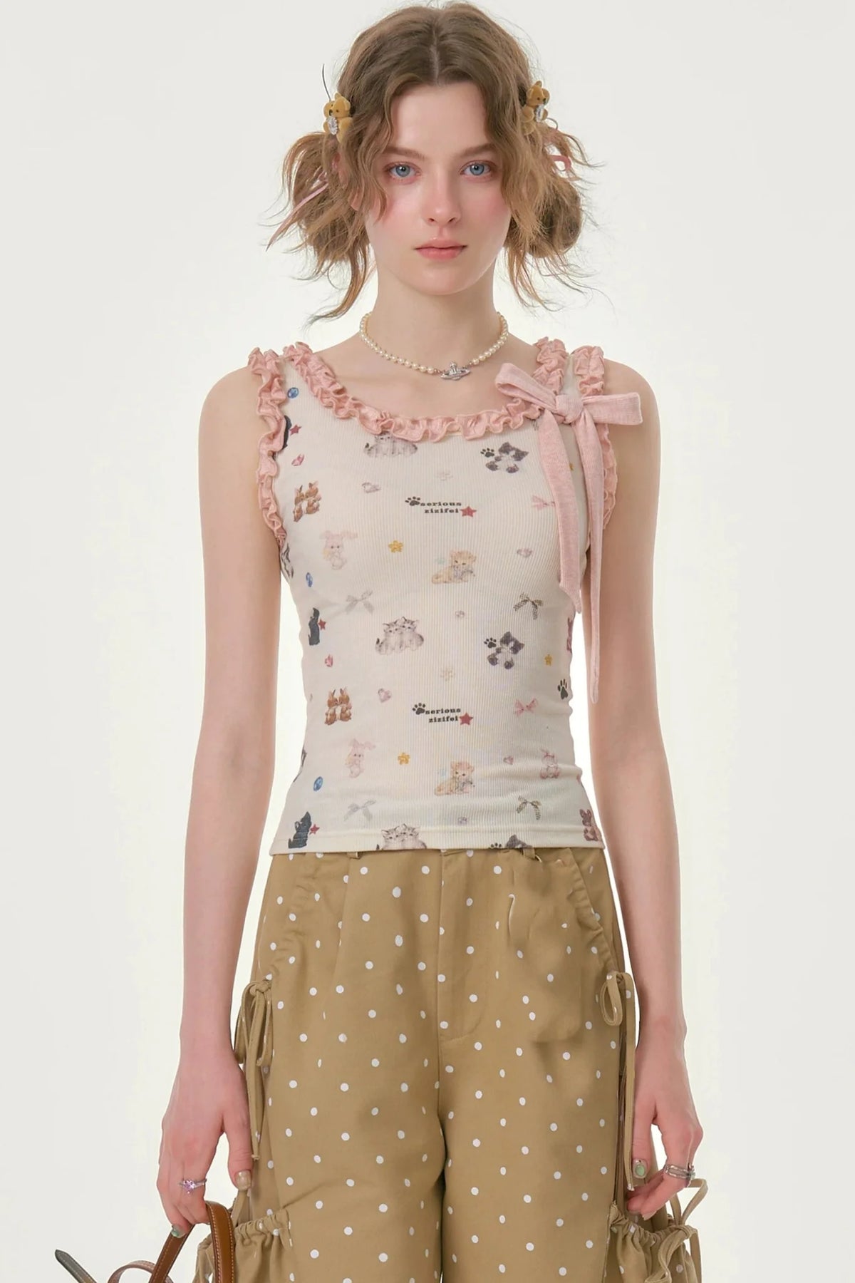 Playful Apricot Ruffled Camisole