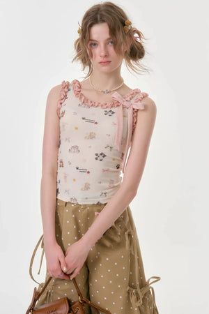 Playful Apricot Ruffled Camisole