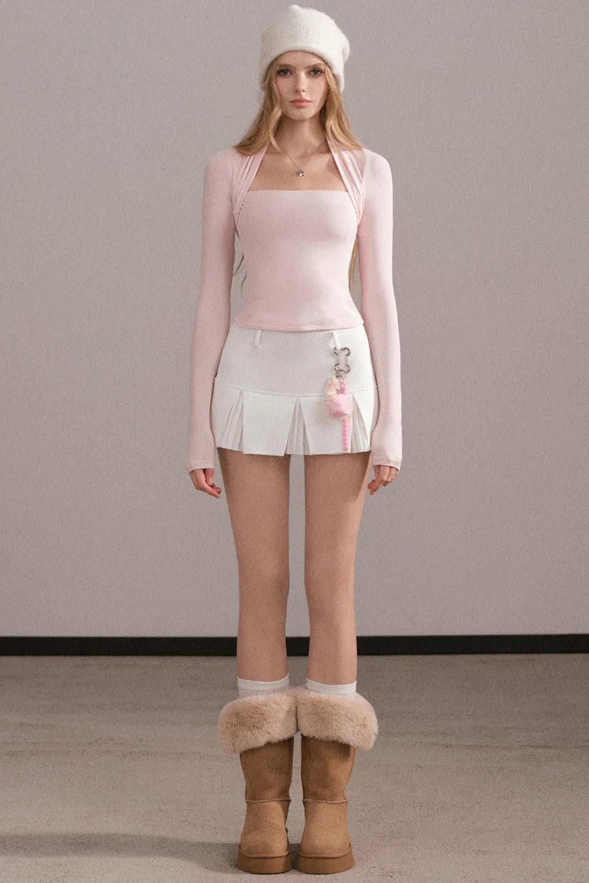 Pleated A-Line White Skirt