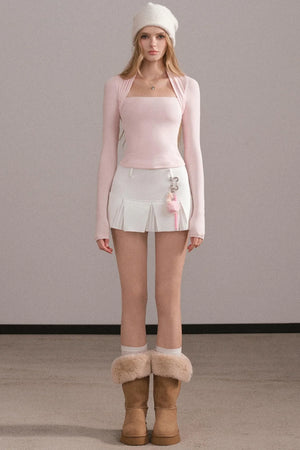 Pleated A-Line White Skirt