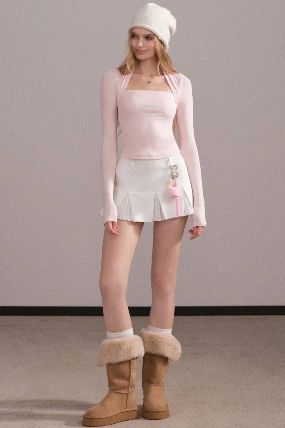 Pleated A-Line White Skirt
