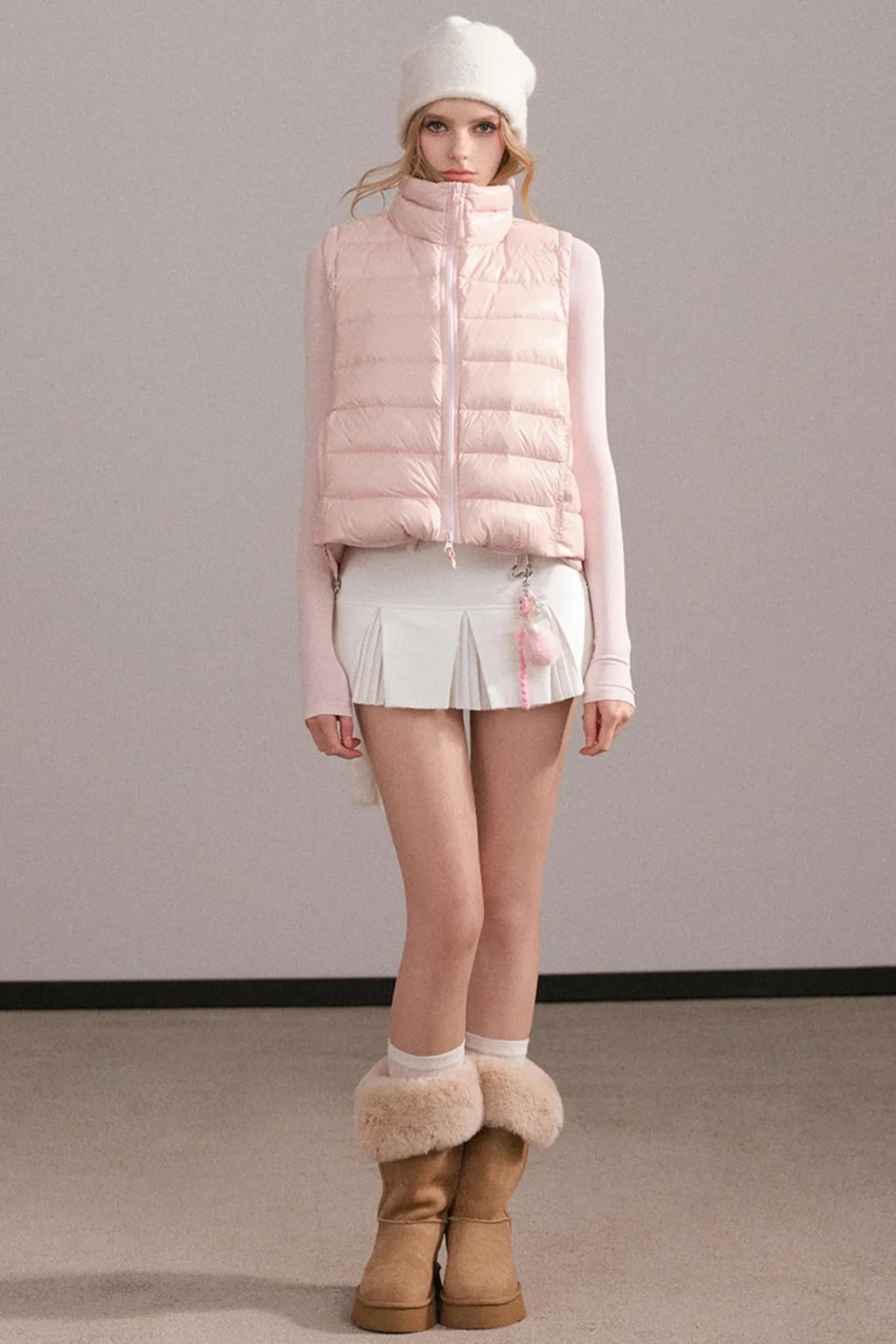 Pleated A-Line White Skirt