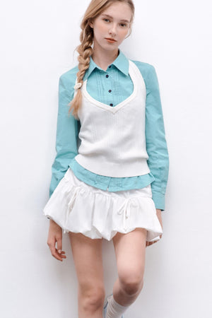 Pleated Basic Long-Sleeved Shirt