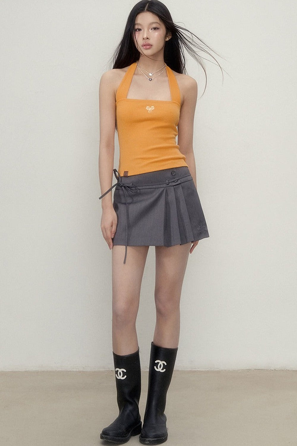 Pleated Bow-Tie Skirt