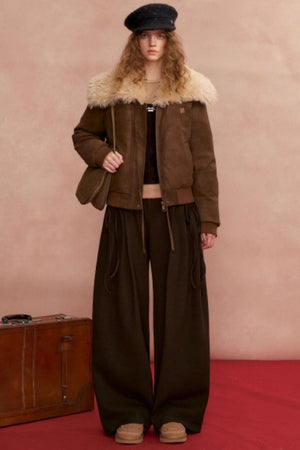 Pleated Bow Woolen Pants