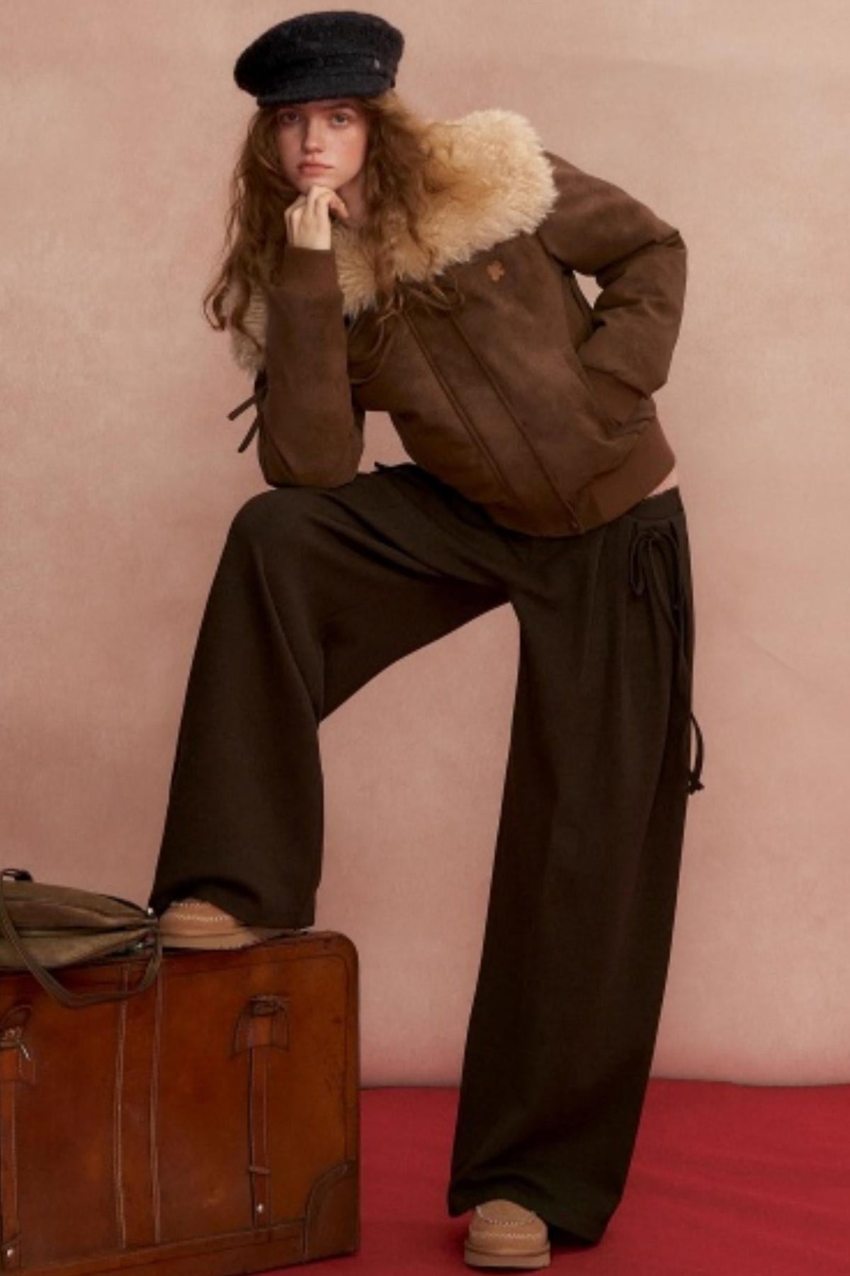 Pleated Bow Woolen Pants