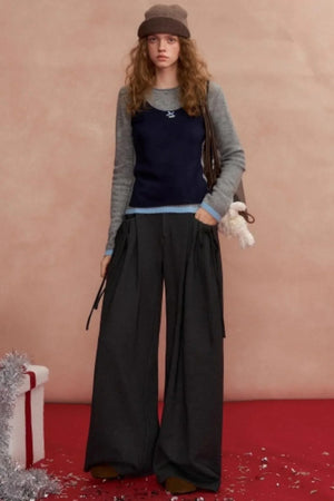 Pleated Bow Woolen Pants