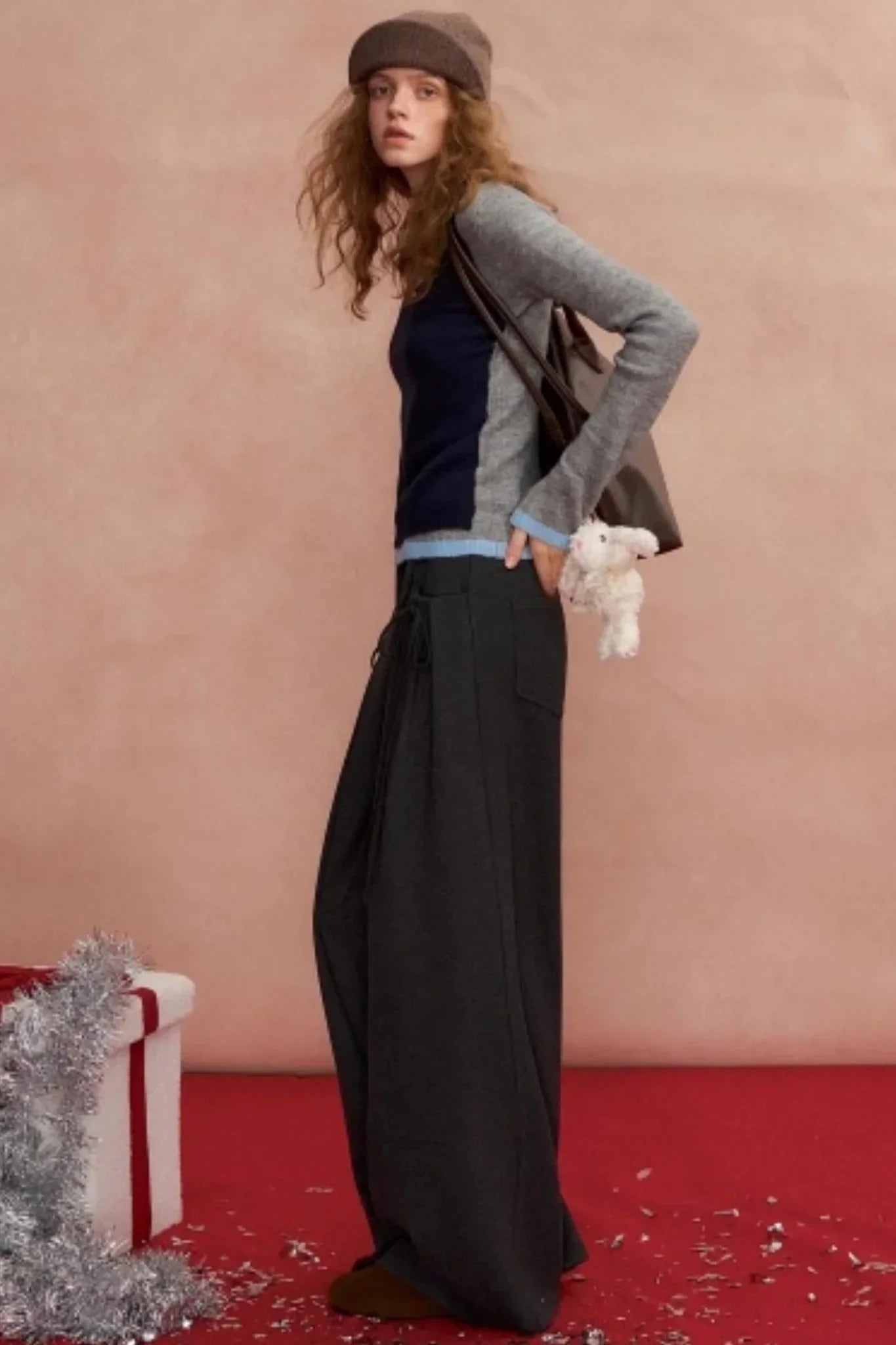 Pleated Bow Woolen Pants