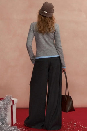Pleated Bow Woolen Pants