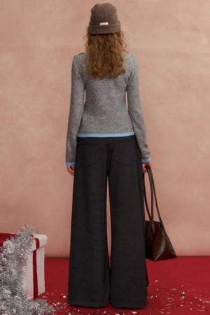Pleated Bow Woolen Pants