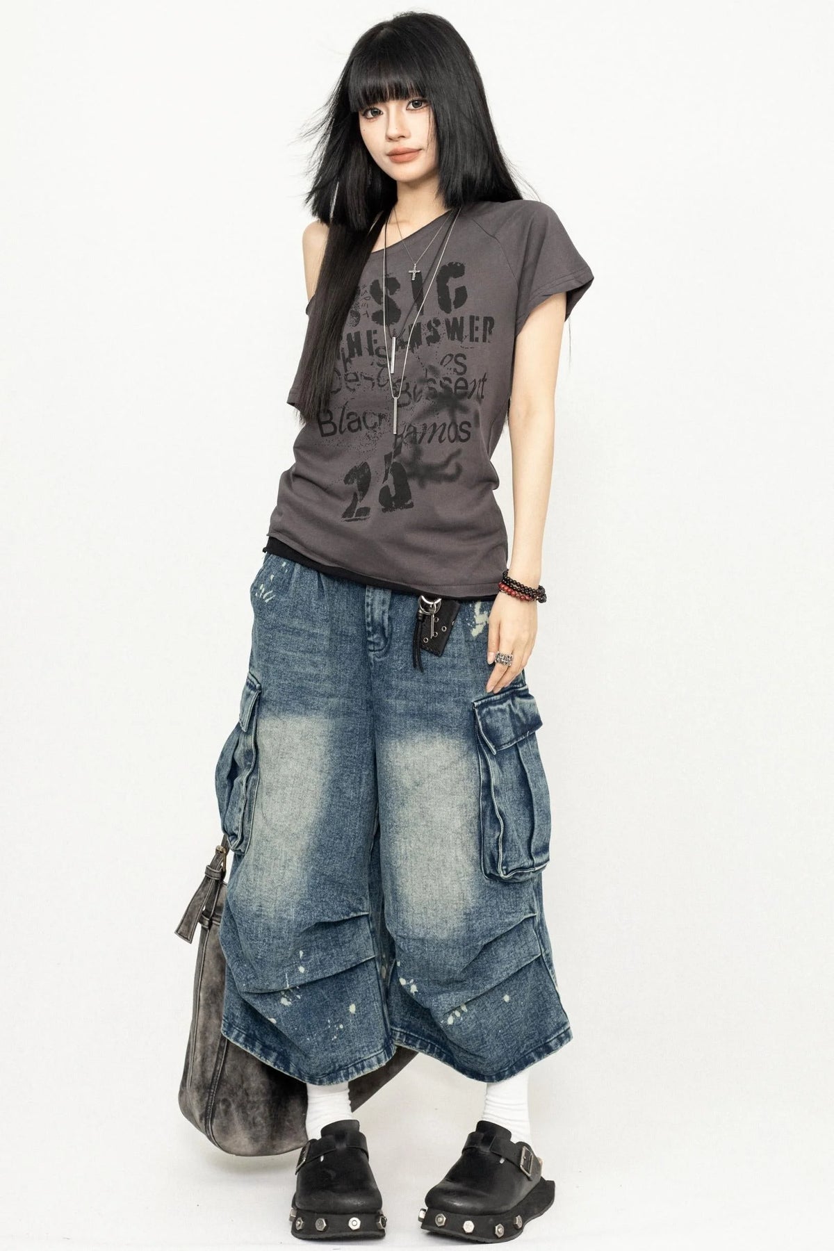 Pleated Denim Culottes Pants