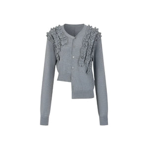 Pleated Design Lace Knit Wool Cardigan