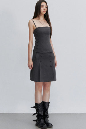 Pleated Double-Breasted Skirt