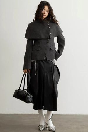 Pleated Faux Leather Wide-Leg Pants