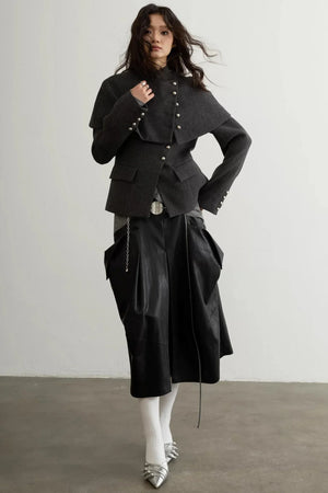 Pleated Faux Leather Wide-Leg Pants