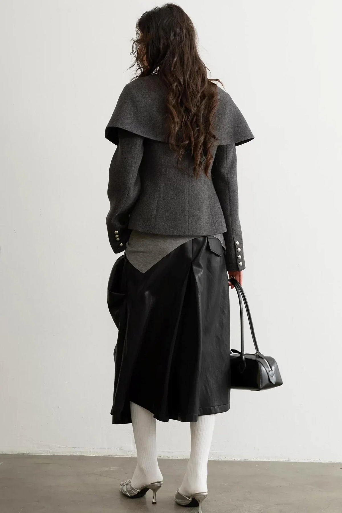 Pleated Faux Leather Wide-Leg Pants