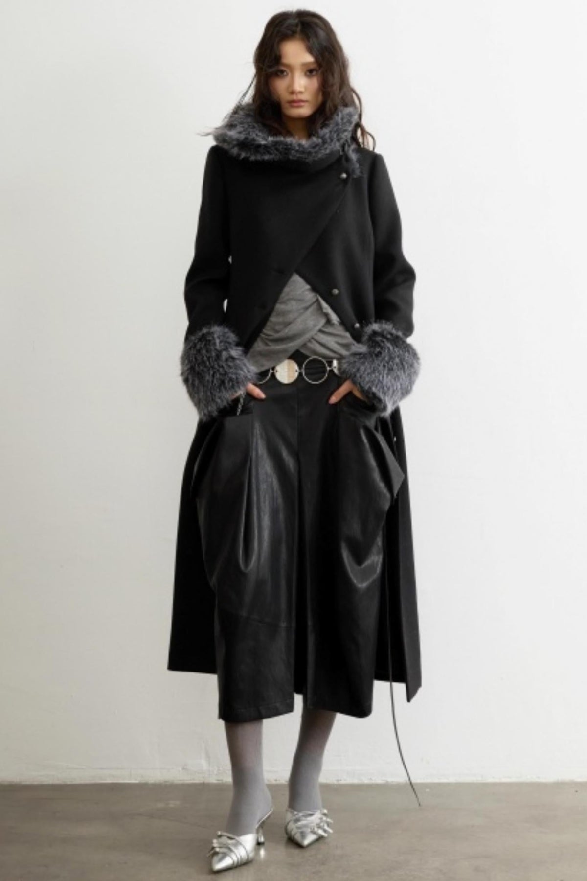 Pleated Faux Leather Wide-Leg Pants