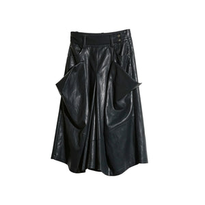 Pleated Faux Leather Wide-Leg Pants