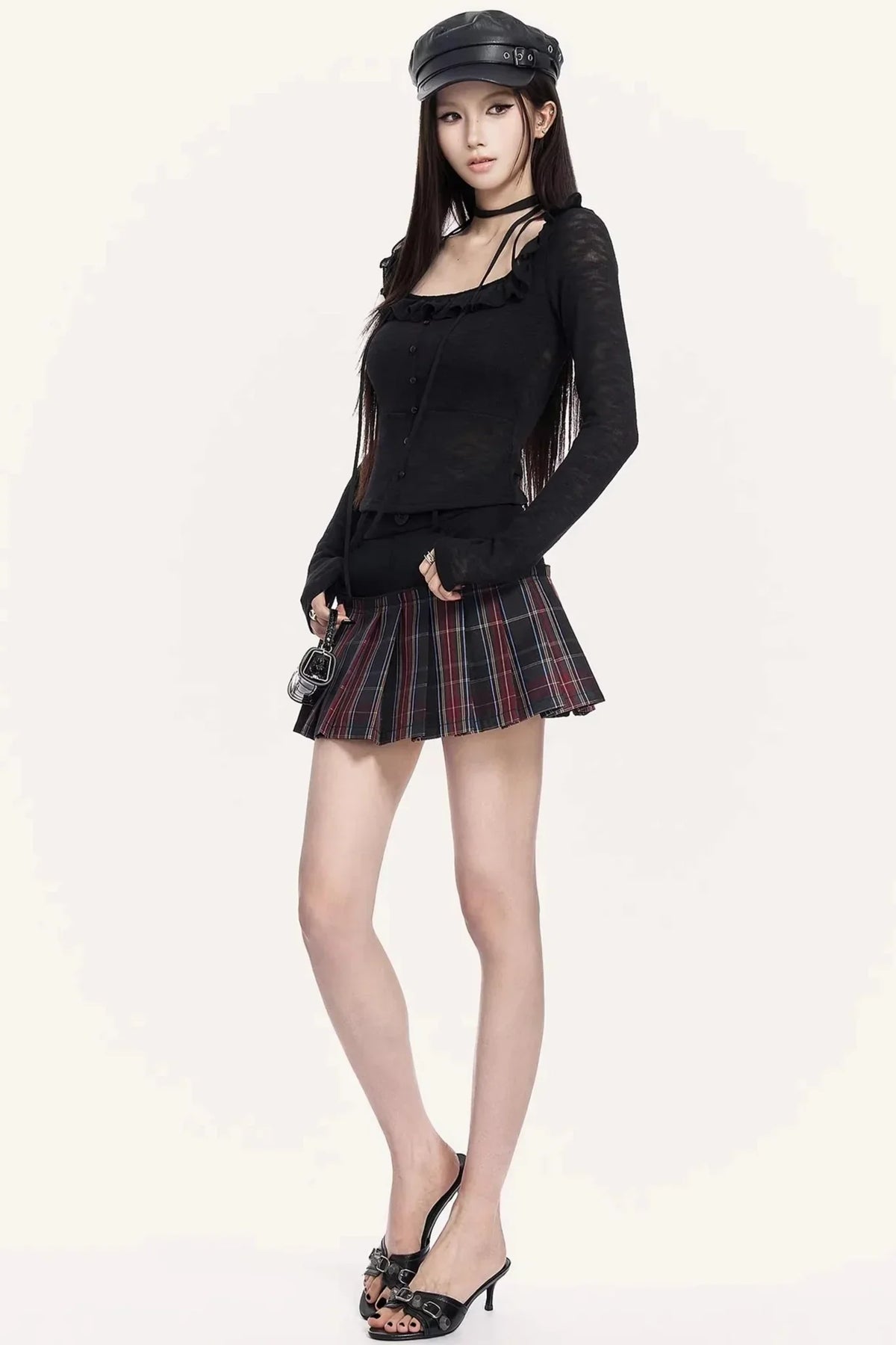 Pleated Faux Two-Piece Skirt