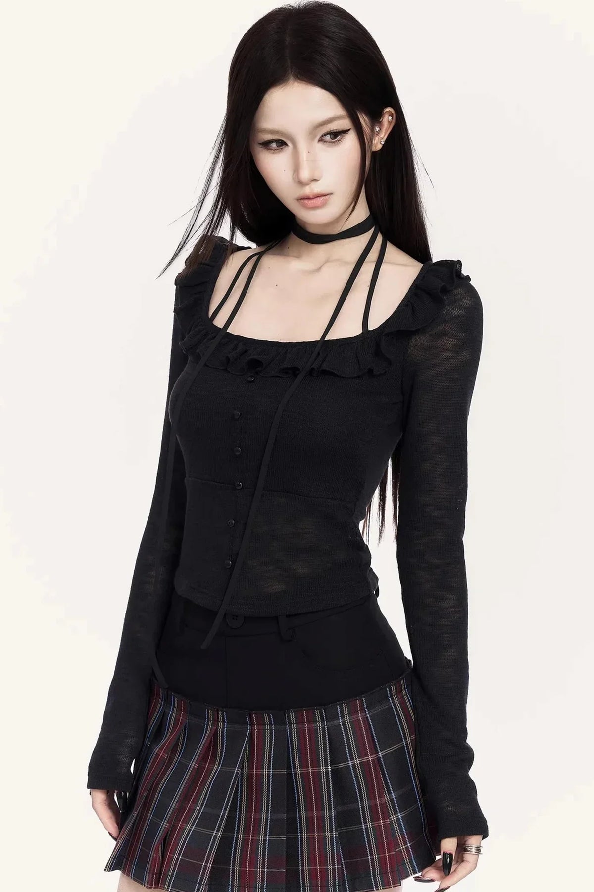 Pleated Faux Two-Piece Skirt