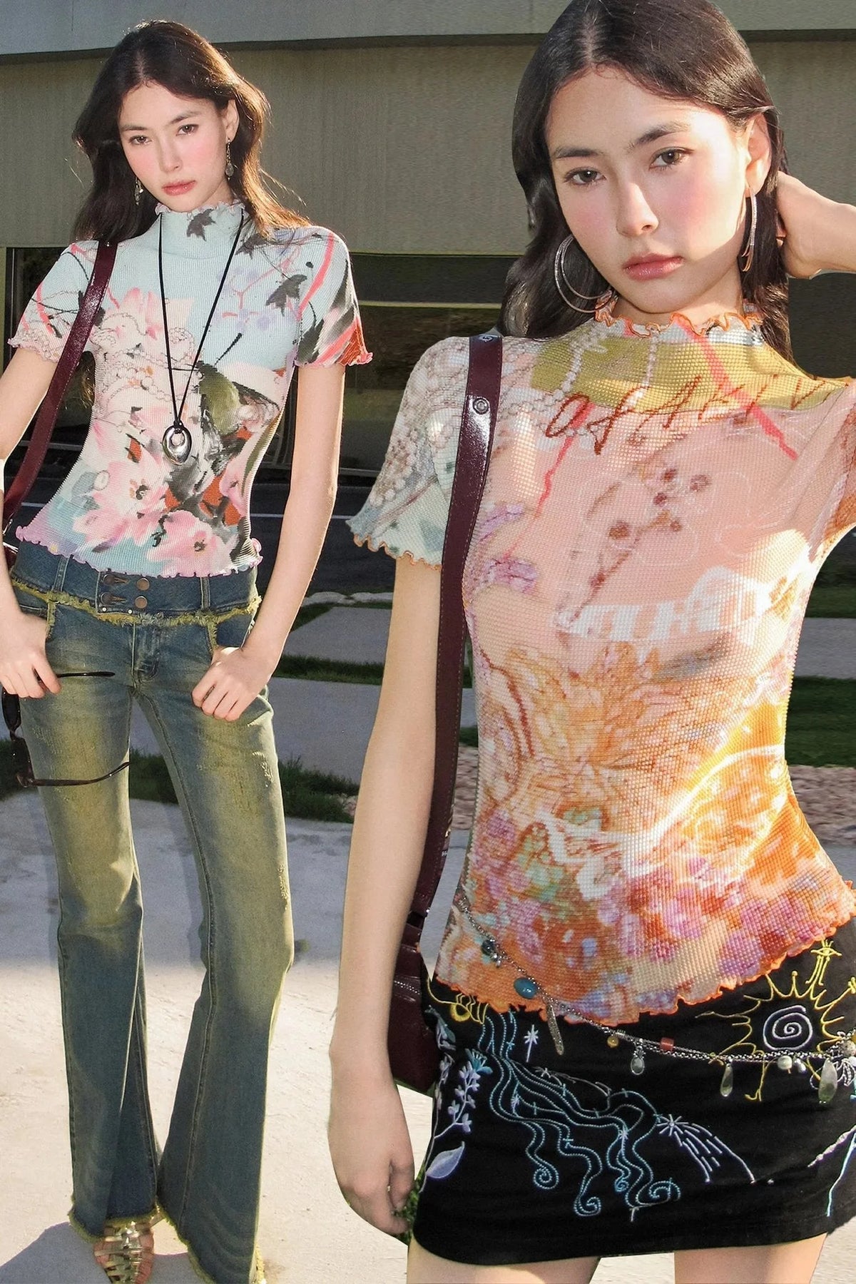 Pleated Floral Ruffle Short Sleeve Top