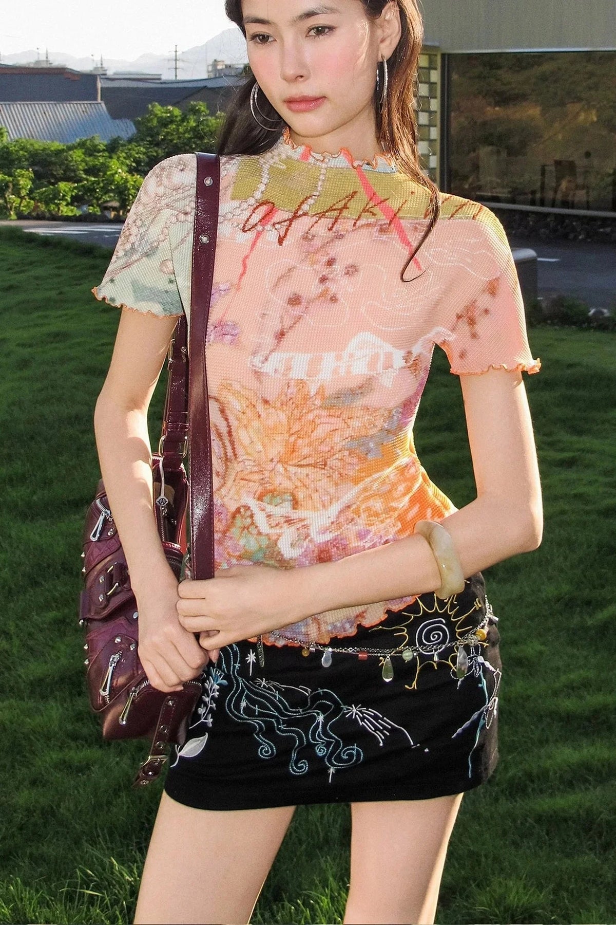 Pleated Floral Ruffle Short Sleeve Top