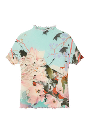 Pleated Floral Ruffle Short Sleeve Top