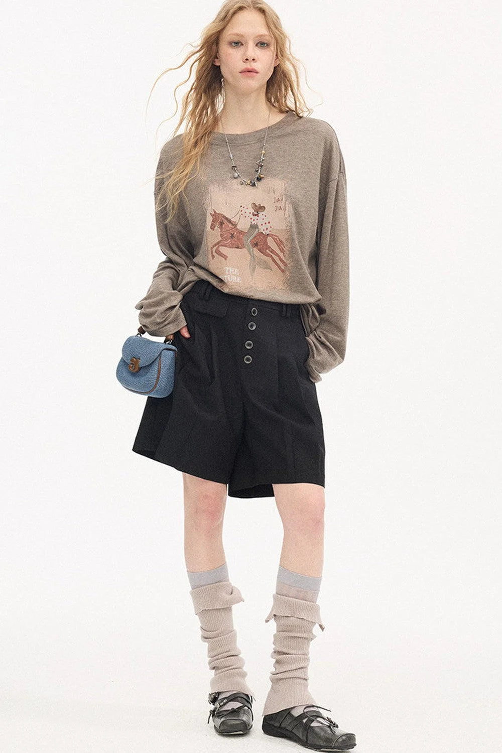 Pleated Gray Shorts
