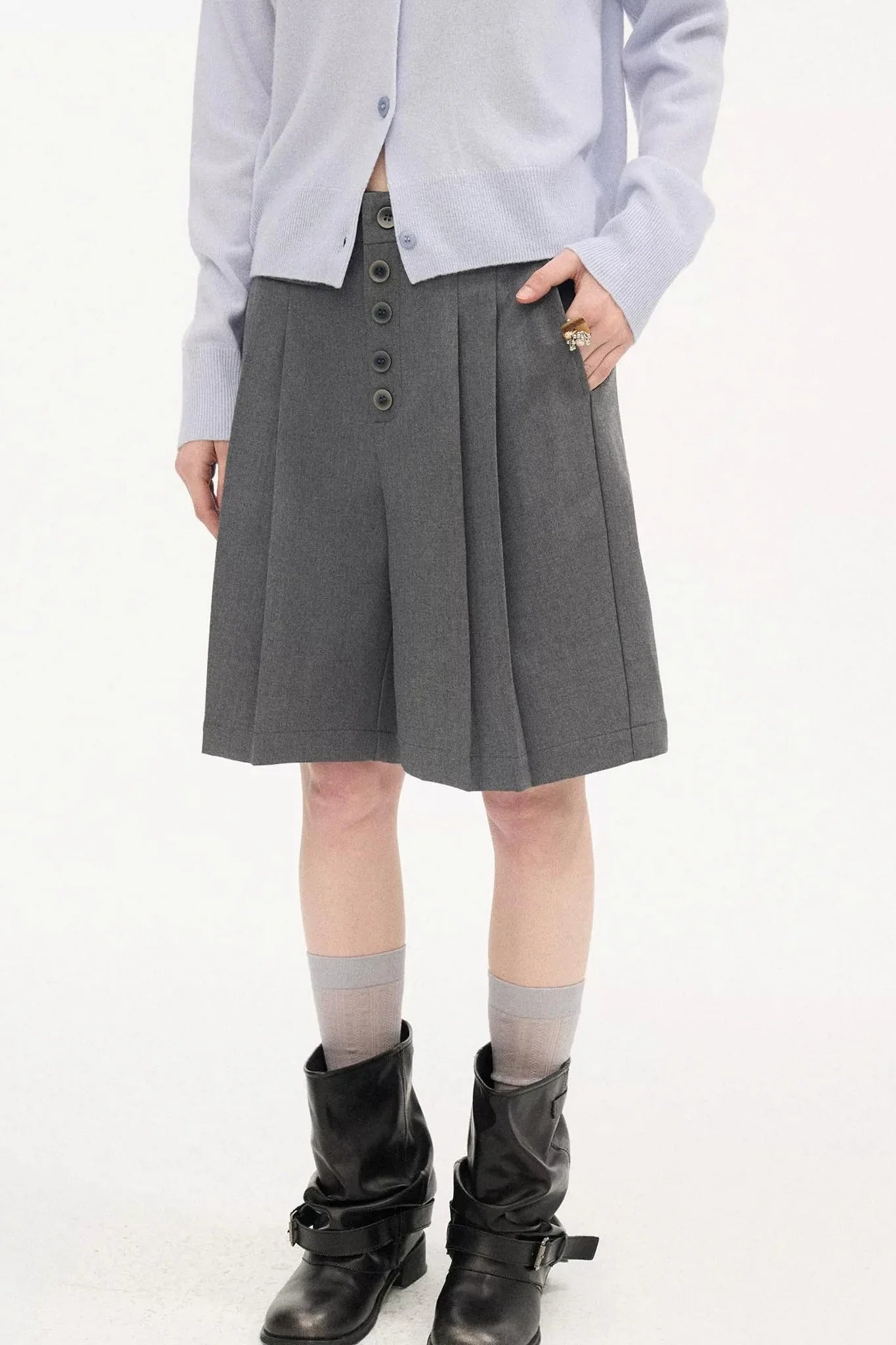 Pleated Gray Shorts