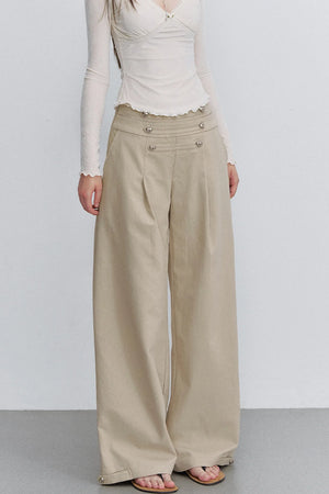 Pleated Heart Button Pants