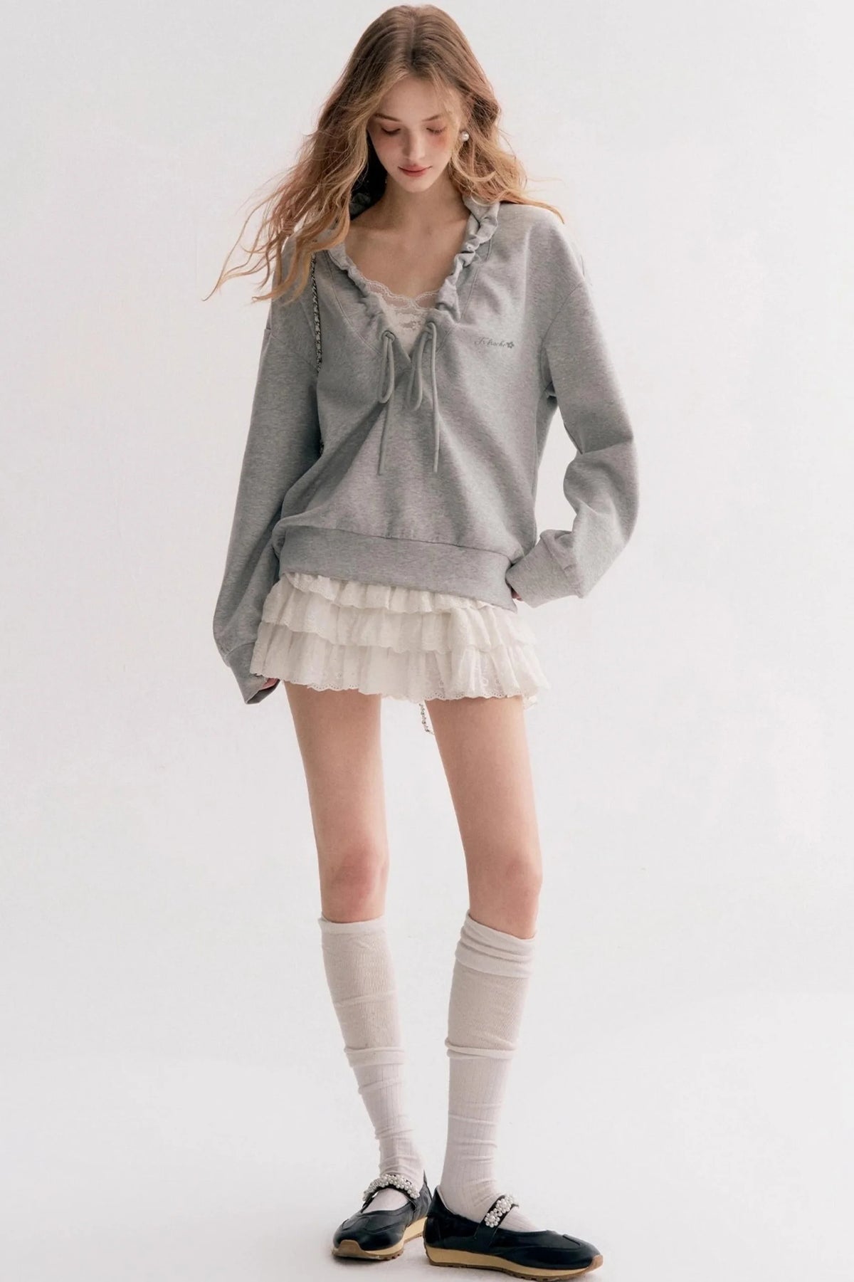 Pleated Hooded Sweatshirt Set-Up