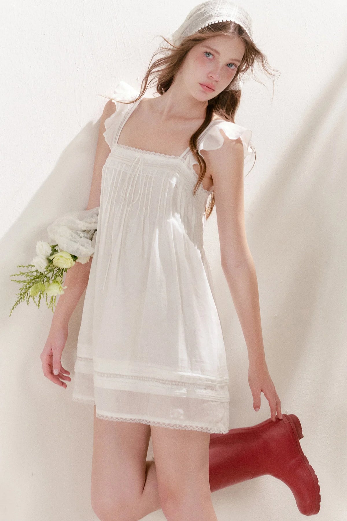 Pleated Lace A-Line Dress