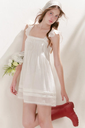 Pleated Lace A-Line Dress