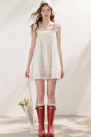 Pleated Lace A-Line Dress