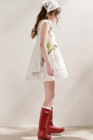 Pleated Lace A-Line Dress