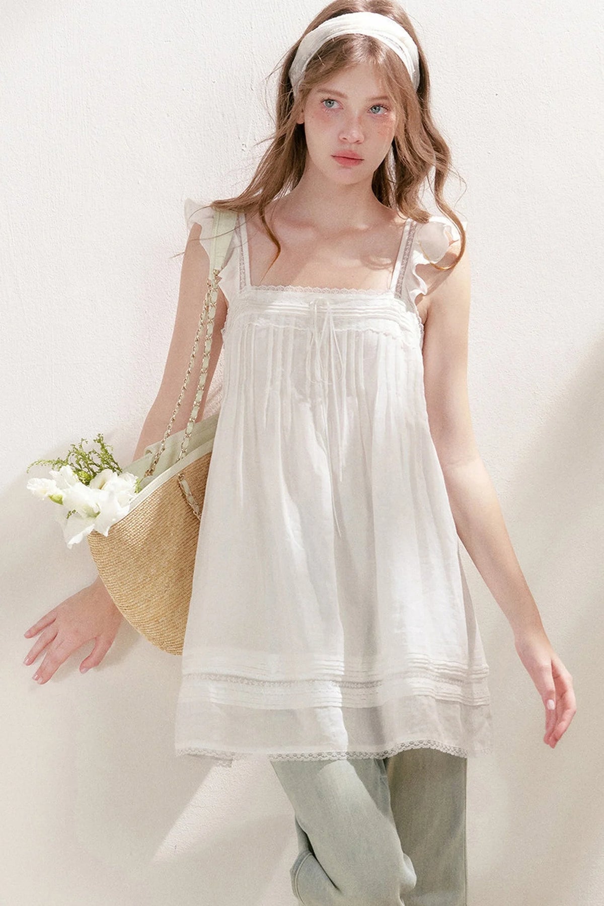 Pleated Lace A-Line Dress