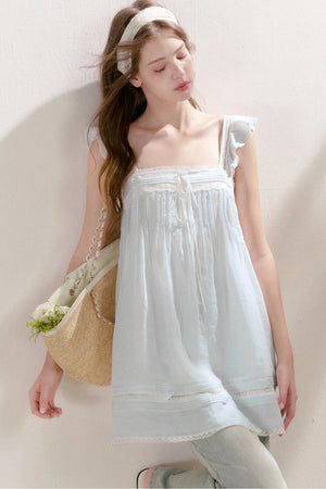Pleated Lace A-Line Dress