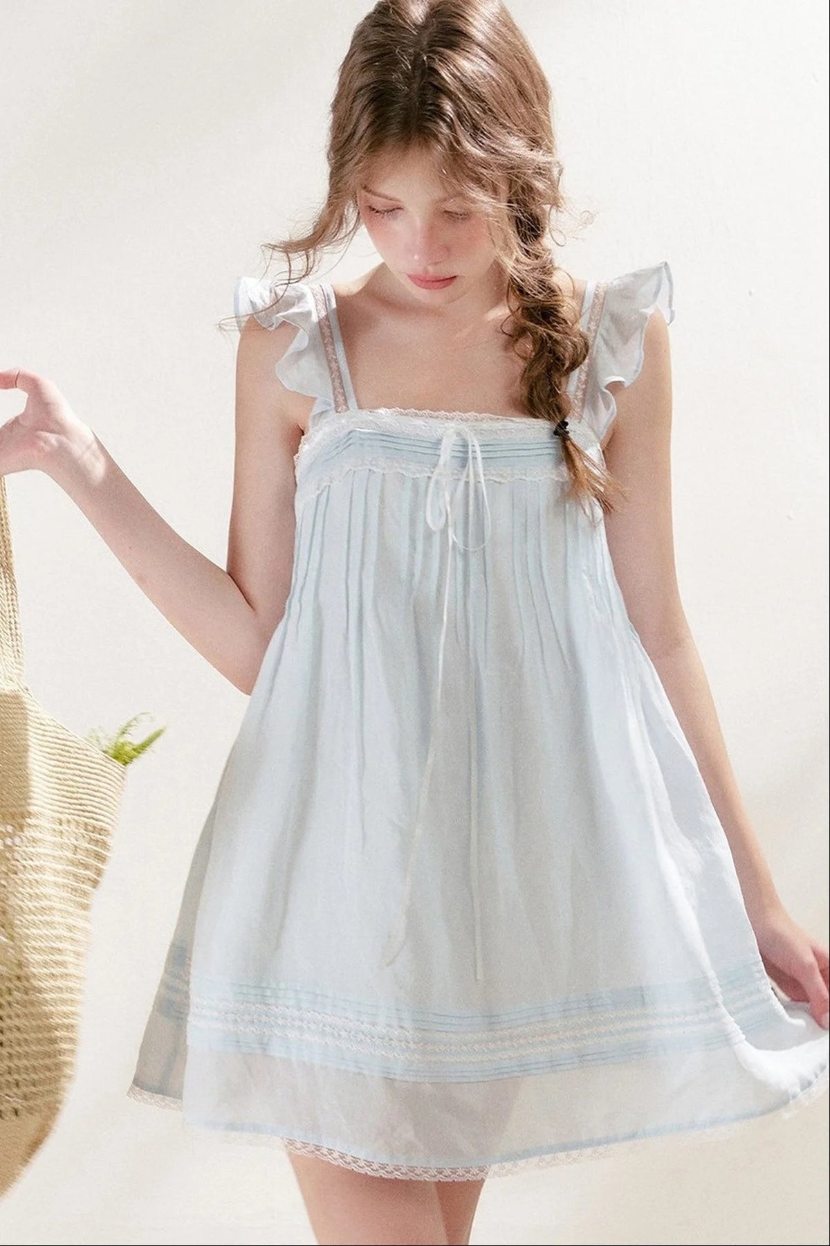 Pleated Lace A-Line Dress