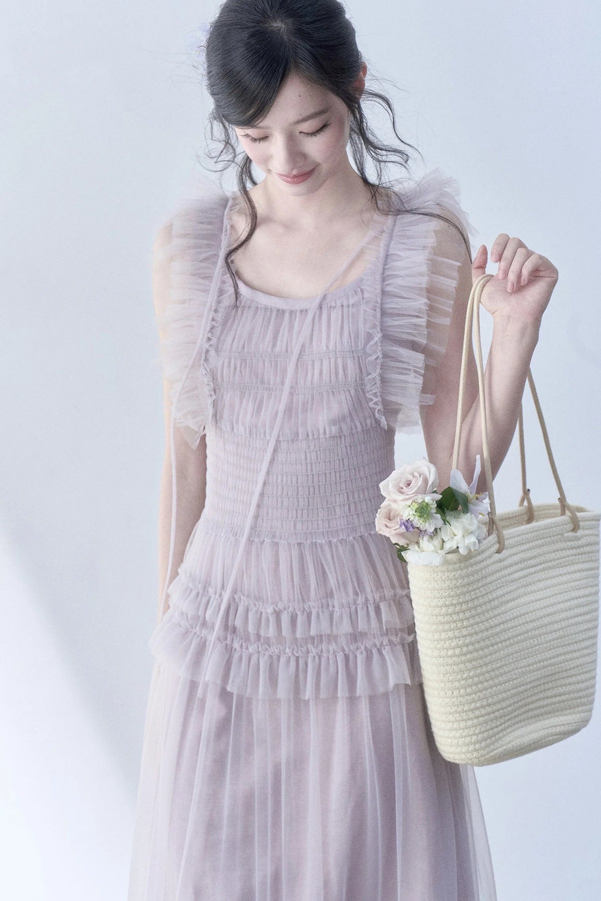 Pleated Lace Flutter Sleeve Dress