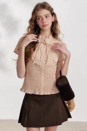 Pleated Lace Pink Blouse