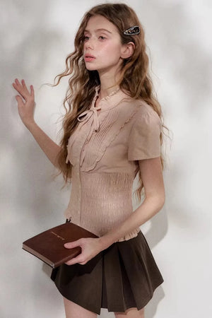Pleated Lace Pink Blouse
