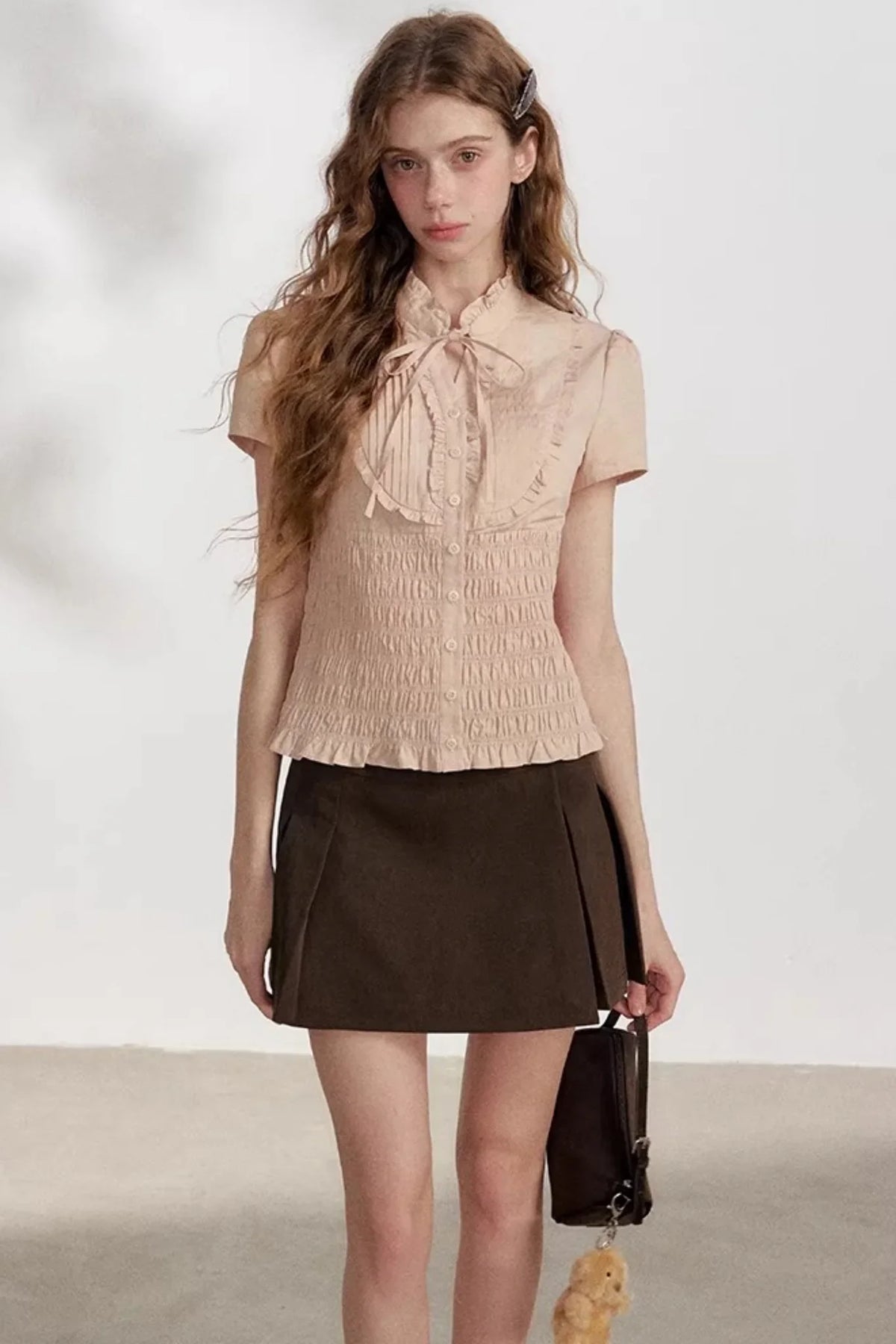 Pleated Lace Pink Blouse