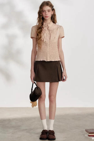 Pleated Lace Pink Blouse