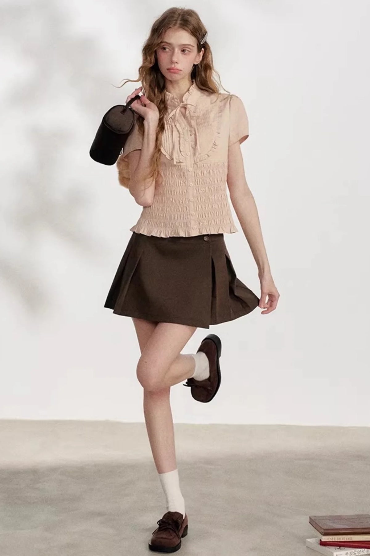 Pleated Lace Pink Blouse