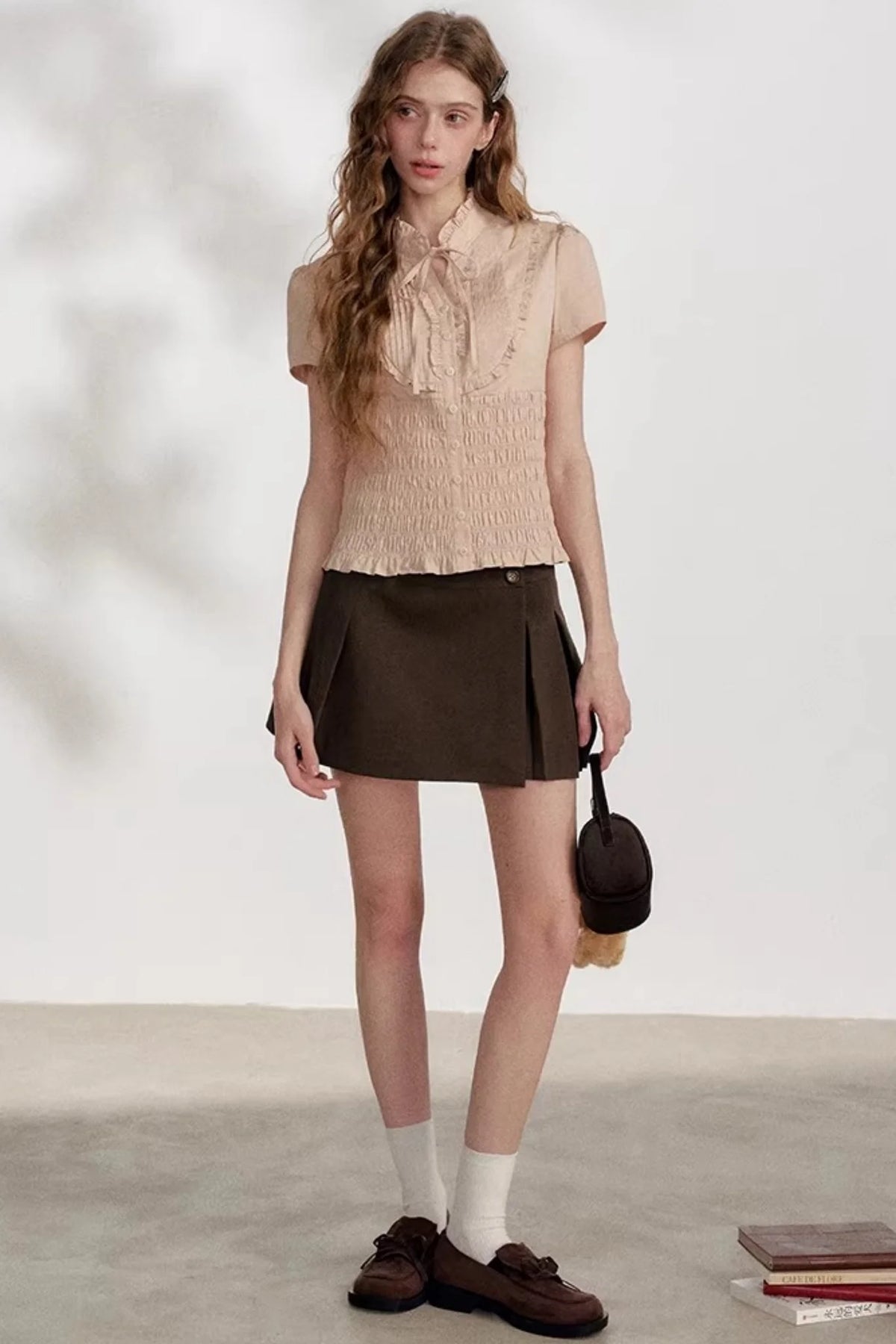 Pleated Lace Pink Blouse