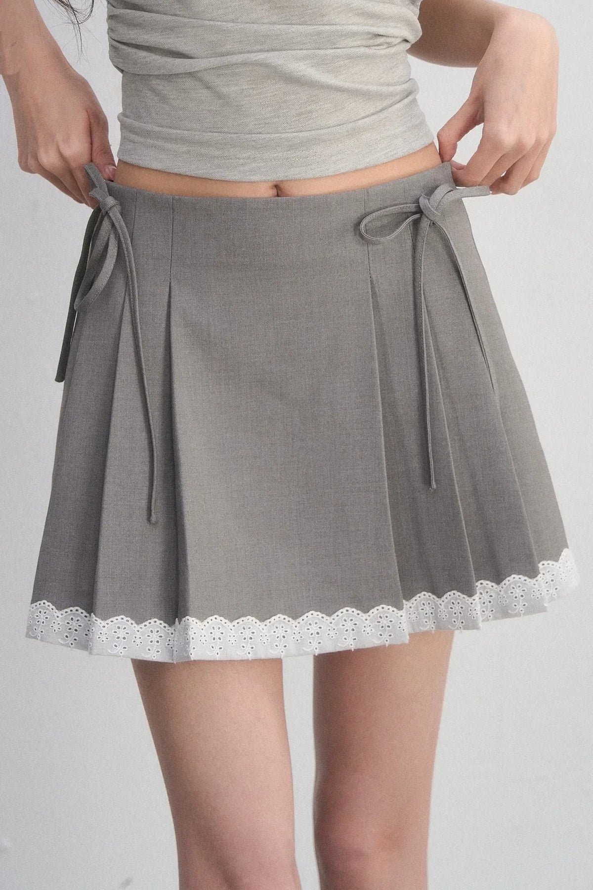 Pleated Lace Trim Skirt